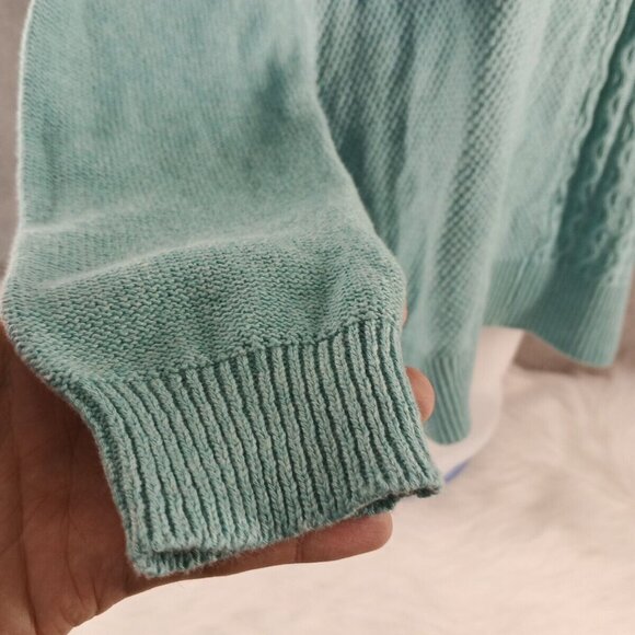 NWT KAREN SCOTT Textured Patchwork Sweater MEDIUM(8-10) Teal Aqua Cotton V-neck - Picture 8 of 12